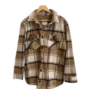 Thread & Supply tan ivory plaid shacket size Large